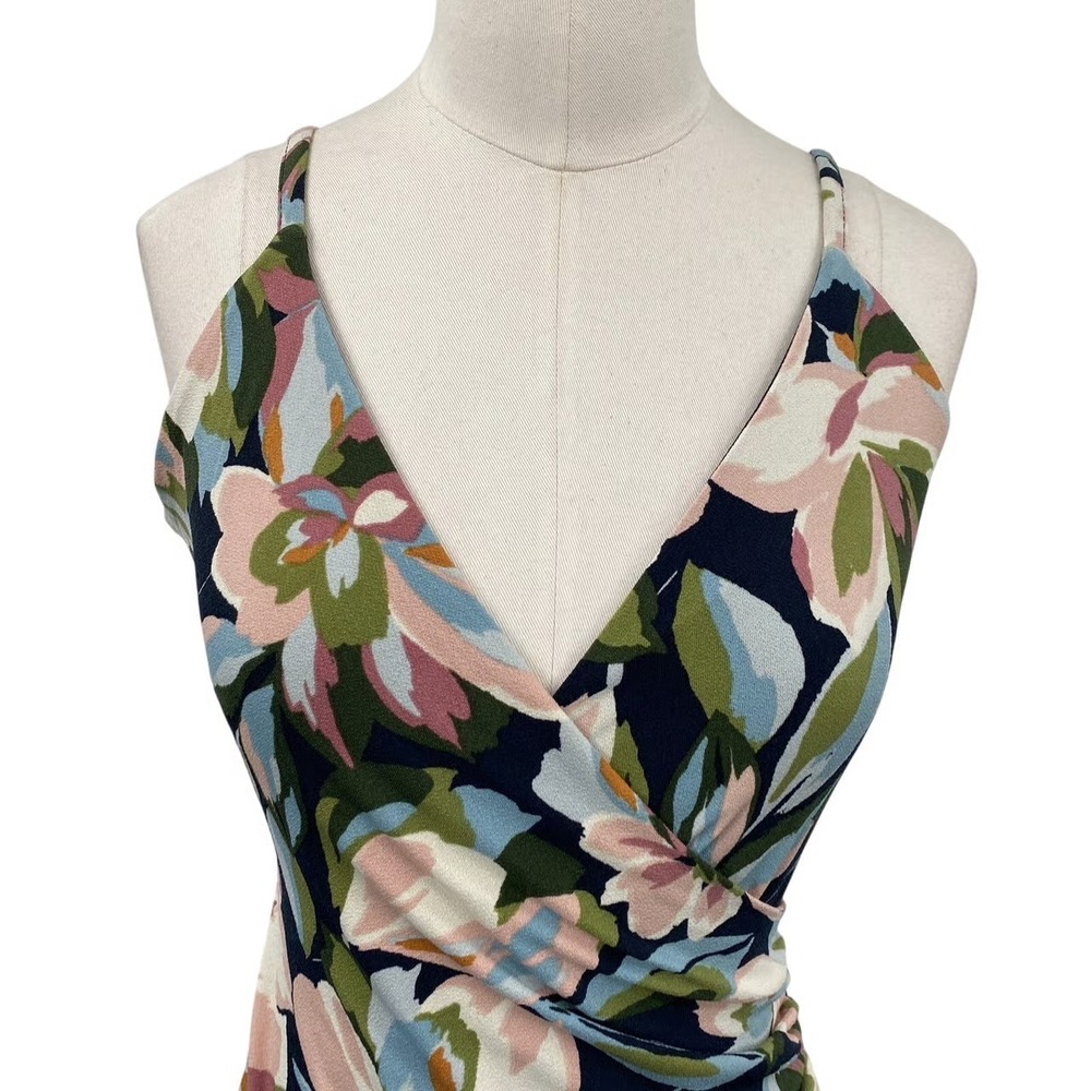 Joie Floral Print Midi Dress Faux Wrap Surplice V Neck Women S Navy Pink NEW - Picture 7 of 12